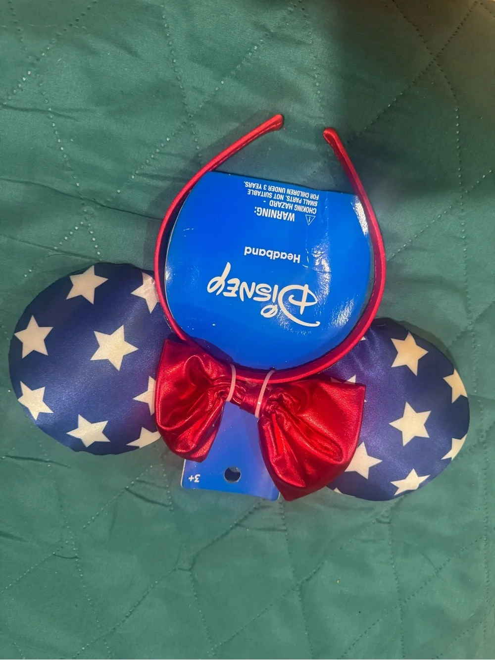 Disney Patriotic Minnie Ear Headband with Red Bow and Navy Star Ears